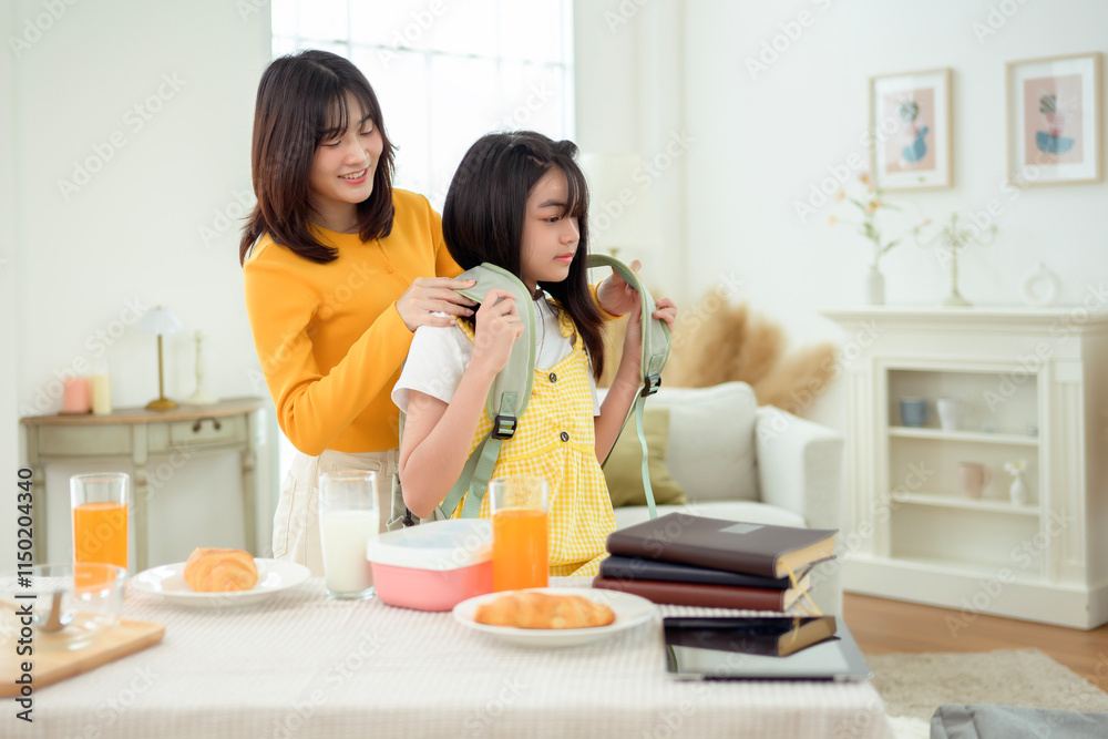 Mother Helps Daughter Prepare for School With a Cheerful Morning Routine Mother Helps Daughter Prepare for School With a Cheerful Morning Routine