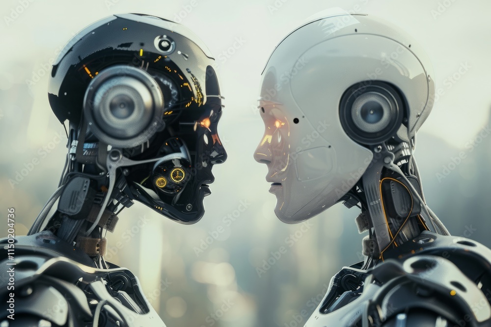 Fototapeta premium As robots become more sophisticated and autonomous, a debate rages about the potential dangers of artificial intelligence, with some fearing an inevitable clash between humans and machines