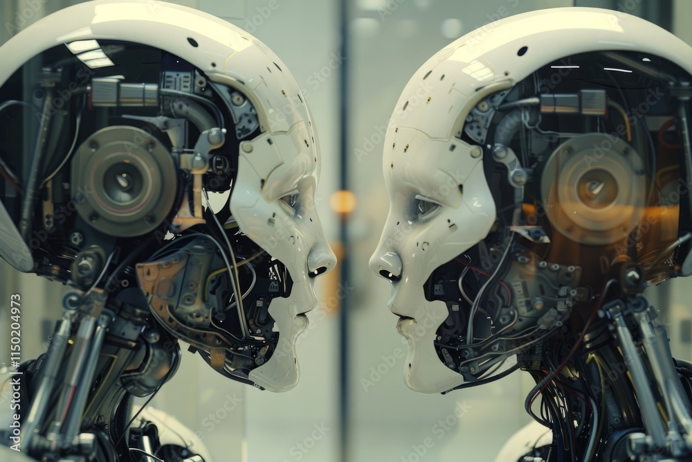 Fototapeta premium As robots become more sophisticated and autonomous, a debate rages about the potential dangers of artificial intelligence, with some fearing an inevitable clash between humans and machines