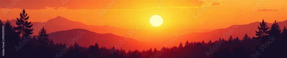 Golden sunset background with silhouetted trees and mountains , golden, landscape Golden sunset background with silhouetted trees and mountains , golden, landscape