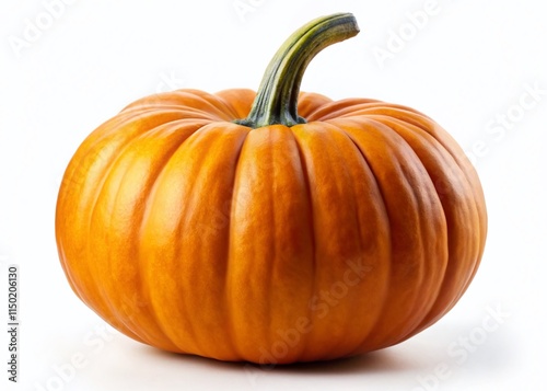 Single Harvest Pumpkin, Isolated on White Background - Autumn Produce Stock Photo photo