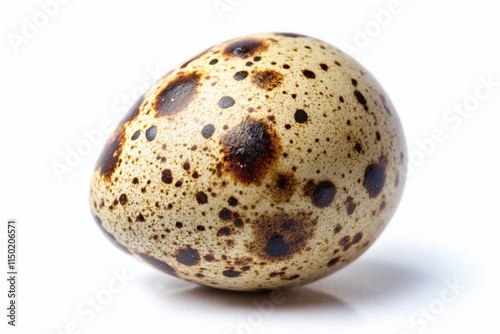 Single Speckled Quail Egg Isolated on White Background - Minimalist Stock Photo photo