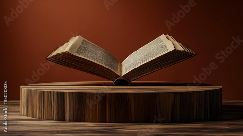 Podium with Open Giant Book and Constitution Preamble Text Space for Education or Legal Themes