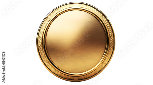 Vintage round golden shield featuring a smooth, reflective surface and elegant finish Isolated on white background