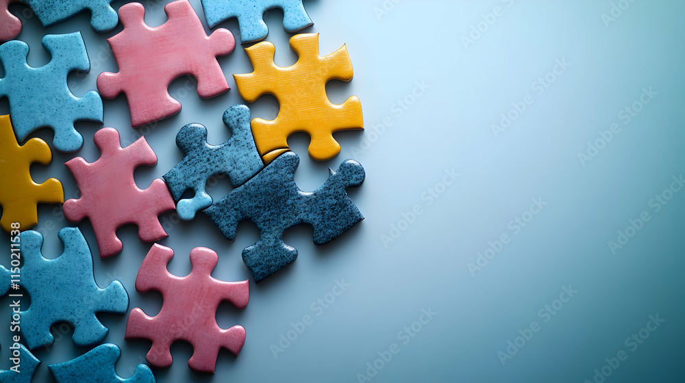 Fototapeta premium Floating Puzzle Pieces with Team Icons Representing Dynamic Teamwork and Adaptable Collaboration Infographic