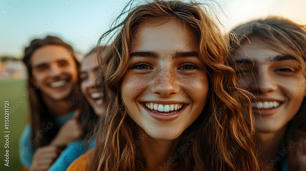 Fototapeta premium Candid Group Friends Cheering Together at Sports Event Celebrating Excitement Joy