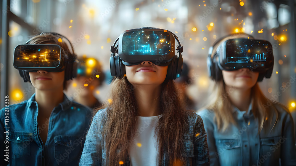 Creative team using VR for virtual collaboration soft abstract background copy space below. concept as A creative team using VR headsets for virtual collaboration set against a soft abstract backgroun Creative team using VR for virtual collaboration soft abstract background copy space below. concept as A creative team using VR headsets for virtual collaboration set against a soft abstract backgroun