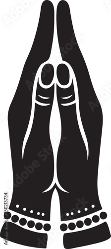 Detailed Black Silhouette Hands in Traditional Namaste Pose