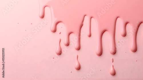 Pink liquid drips and sprinkles on a pink background