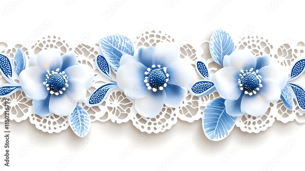 Obraz premium Elegant Blue Flowers Lace Border Design