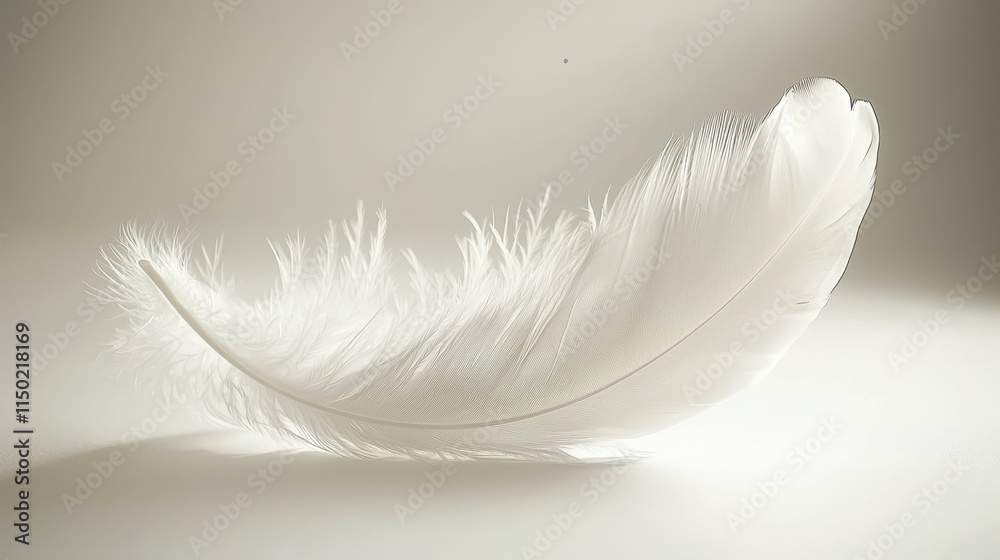 Obraz premium Delicate white feather resting softly on a light background.