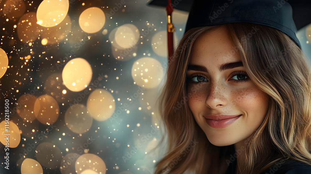 Graduates in Cap and Gown Posing Gracefully in Bokeh Digital Art Background with Copy Space for Academic Achievement Celebration Graduates in Cap and Gown Posing Gracefully in Bokeh Digital Art Background with Copy Space for Academic Achievement Celebration