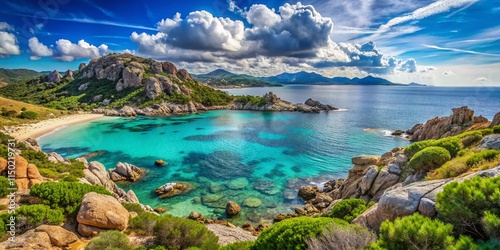 Stunning Panoramic View of Sardinia's Azure Coastline and Crystal-Clear Sea