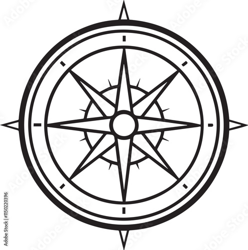 Simple Black and White Compass Rose Design