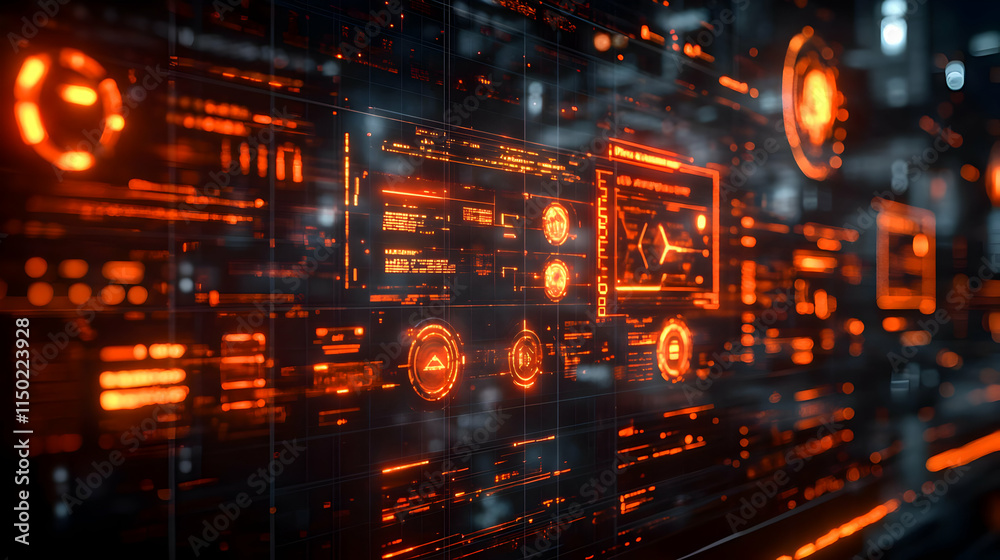 Bokeh Digital Art Futuristic Office with Holograms and Smart Devices Bokeh Digital Art Futuristic Office with Holograms and Smart Devices