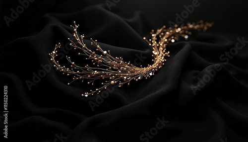 Elegant jewelry arrangement on black fabric showcasing luxurious and sophisticated design