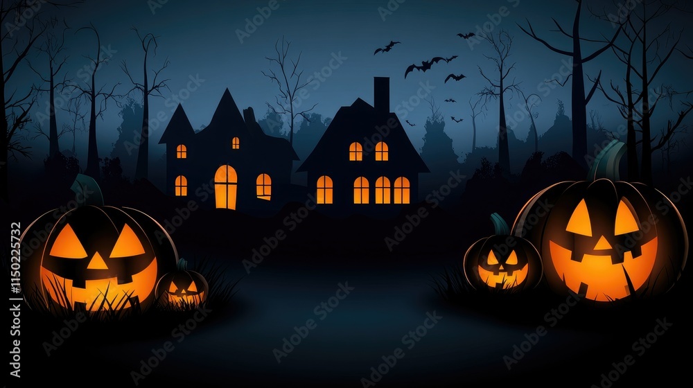 Halloween background with pumpkins and haunted house Halloween background with pumpkins and haunted house