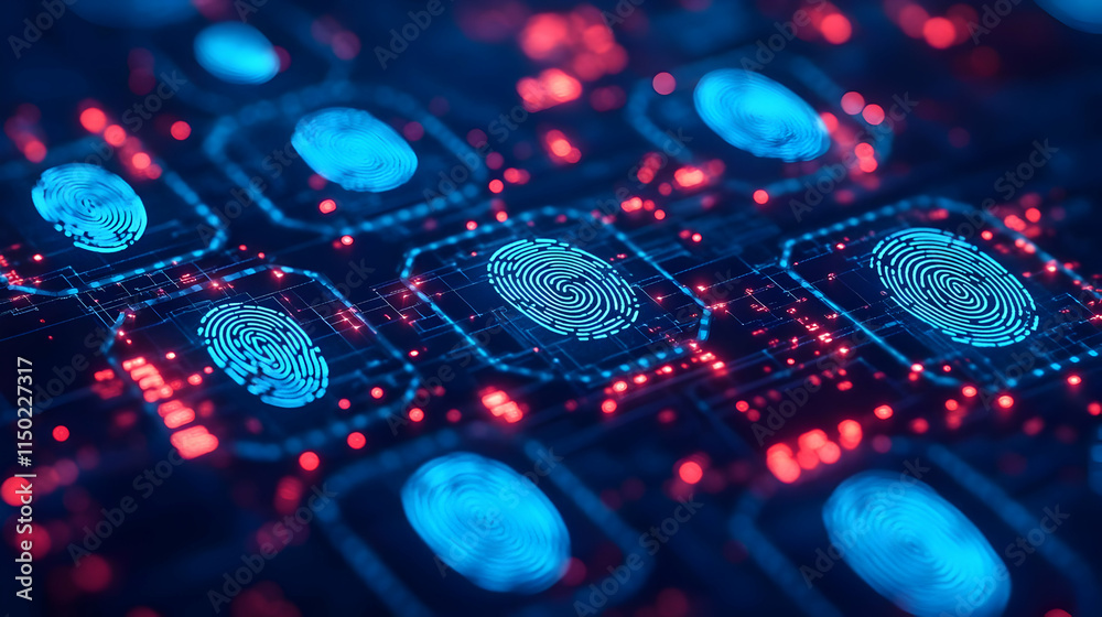 Fototapeta premium Bokeh Digital Art of Secure Biometric Systems with Copy Space for Advanced Security