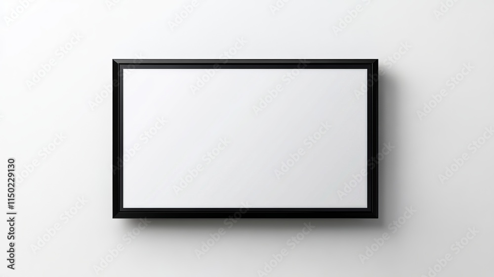 Black LED TV screen mockup with a blank display on a white wall background Black LED TV screen mockup with a blank display on a white wall background