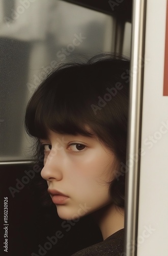 Free Download Modern minimalist fashion portrait showcasing a contemplative model in an urban setting - GFXLoad