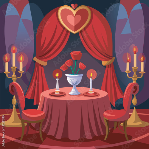 A romantic candlelit dinner setting with a heart-shaped arch.