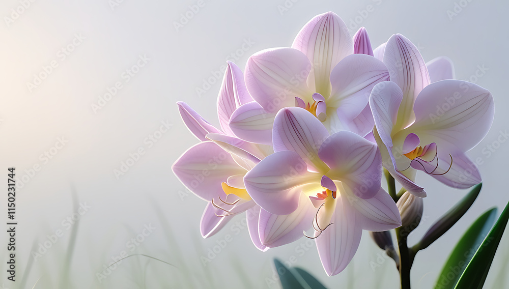 Obraz premium A stunning close-up of beautiful Alstroemerias flowers bathed in gentle morning light. Created with generative AI 