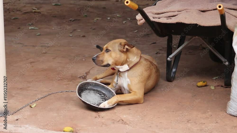 cachorro amarrado pedindo comida abandonado