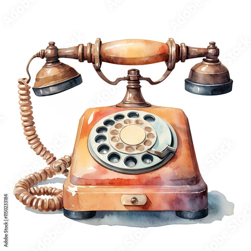 A watercolor painting of a vintage rotary phone. The warm tones and detailed design evoke a sense of nostalgia.