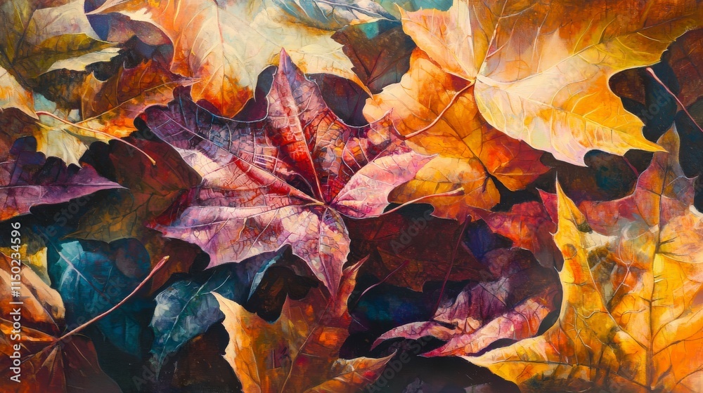 Obraz premium Autumn leaves illuminated by sunlight nature's canvas close-up photography outdoor serenity natural beauty concept