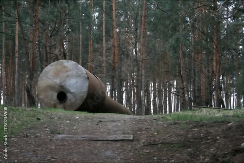 Fallen water tower in the forest, Pushcha Voditsa, Kyiv, Ukraine