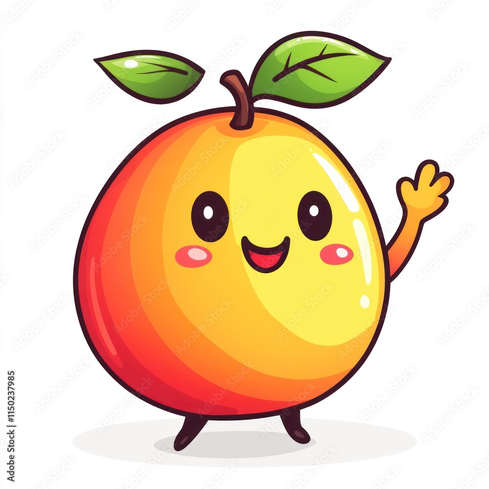 Happy Mango Cartoon Character Waves Hello Happy Mango Cartoon Character Waves Hello