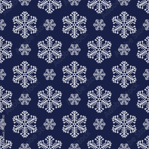 Snowflakes seamless pattern, detailed hand drawn vector line illustration. Graphic outline doodle drawing. Christmas and New Year background for frosty winter design, gift wrapping, packaging, textile