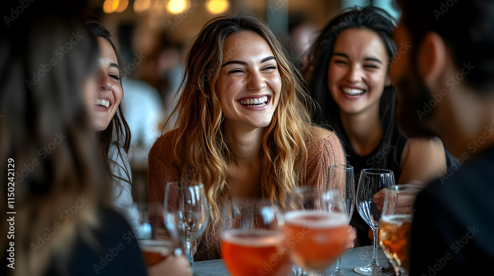 Candid Friends Laughing Together Over Drinks at Casual Gathering Candid Friends Laughing Together Over Drinks at Casual Gathering