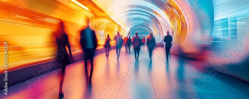 Wallpaper Mural Abstract Motion Blur of People in a Modern Futuristic Walkway with Bright Neon Colors : Generative AI Torontodigital.ca