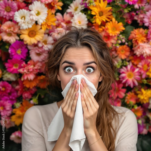 sick woman blowing her nose