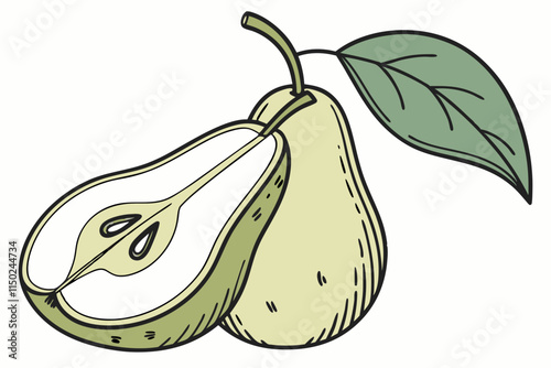 Pear - Classic elongated shape with a leaf at the stem vector silhouette on a white background