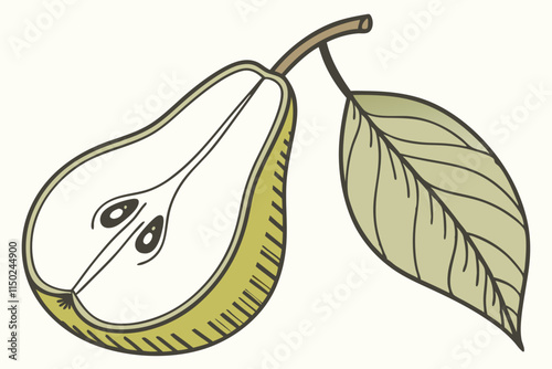 Pear - Classic elongated shape with a leaf at the stem vector silhouette on a white background