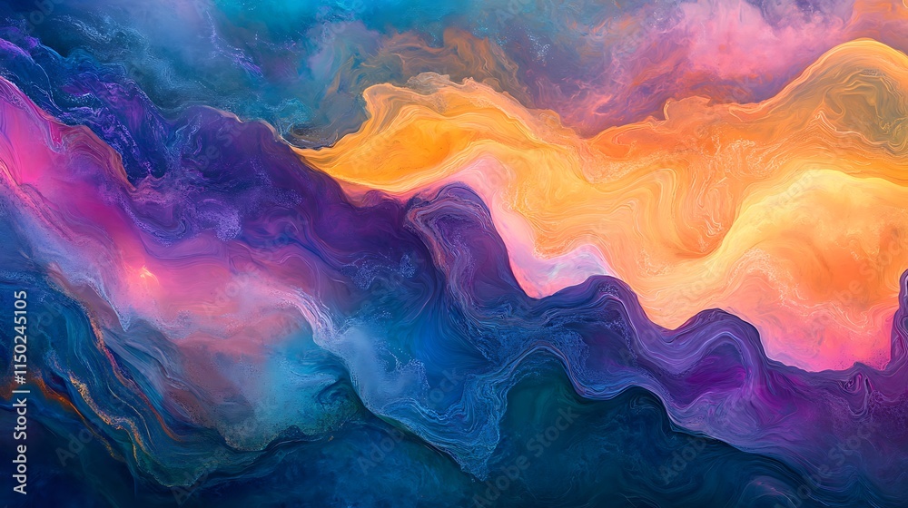 A vibrant abstract background featuring flowing, colorful ink dispersions in water. The ink swirls and blends in shades of deep blues, pinks, purples, and oranges, creating a mesmerizing, fluid motion A vibrant abstract background featuring flowing, colorful ink dispersions in water. The ink swirls and blends in shades of deep blues, pinks, purples, and oranges, creating a mesmerizing, fluid motion