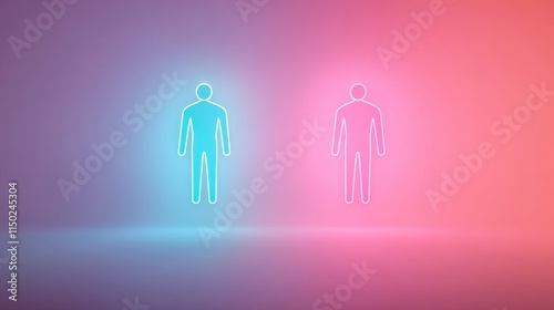 Wallpaper Mural Two stylized figures in blue and pink glow against a gradient background, symbolizing contrast and duality. Torontodigital.ca