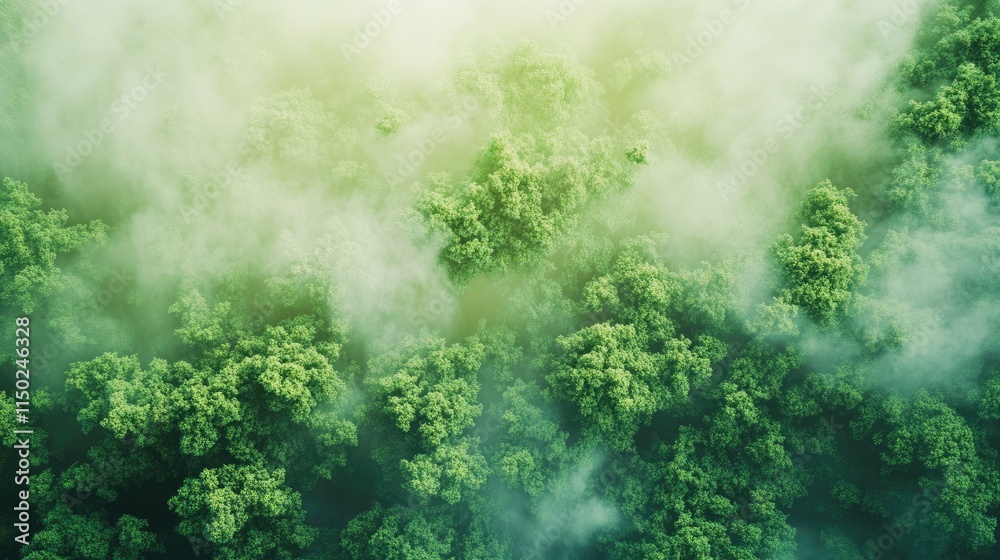 Misty Green Forest: An Aerial View of Nature's Serenity
