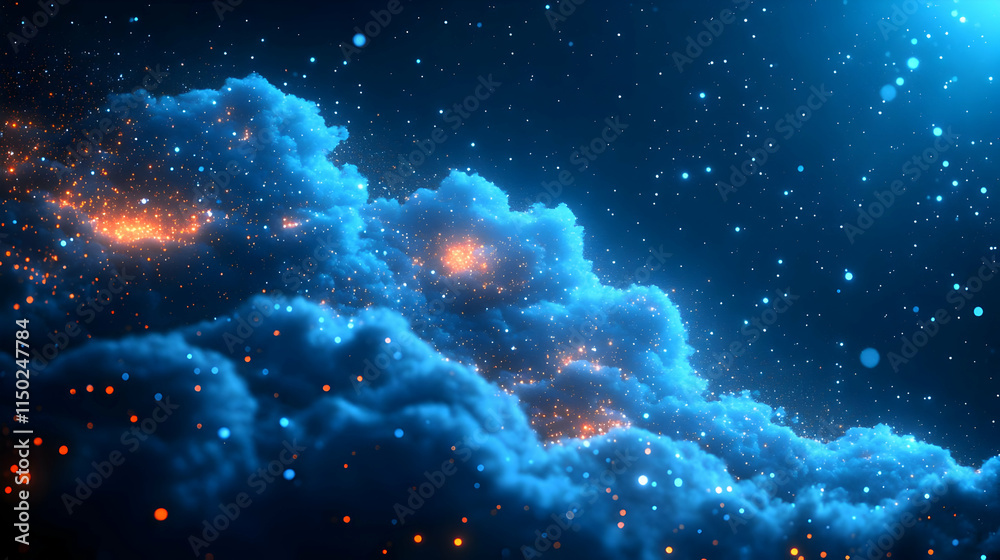 Obraz premium Glossy Background with Secure Cloud Infrastructure and Interconnected Clouds for Data Security and Branding