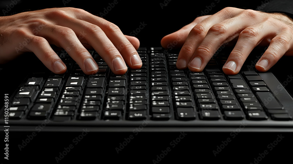 Macro Close Up of Two Sets of Hands Typing Together on Keyboard for Digital Collaboration Concept