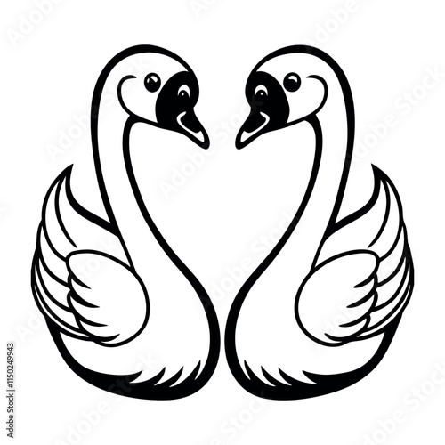Print two cute swans silhouette