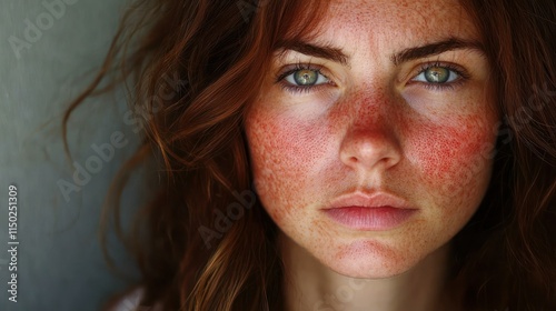 Closeup image of womans red facial rash caused by lupus allergy. Concept Skin Conditions, Lupus Allergy, Facial Rash, Closeup Image, Women's Health