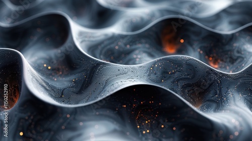 Abstract 8K Dark Grey Wavy Texture with Glowing Particles Background