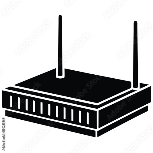 Network router silhouette on white background