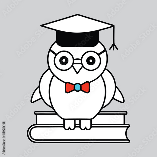 Cartoon Owl with Graduation Cap and Glasses for Kids' Coloring Pages. photo