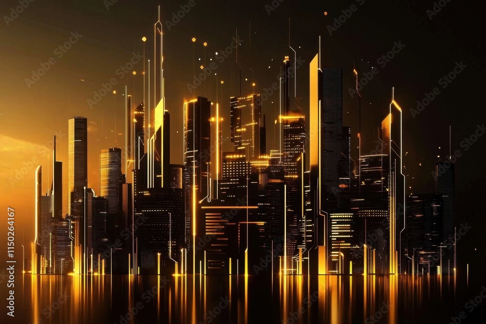 A stunning view of a futuristic skyline with innovative architectural designs. A stunning view of a futuristic skyline with innovative architectural designs.