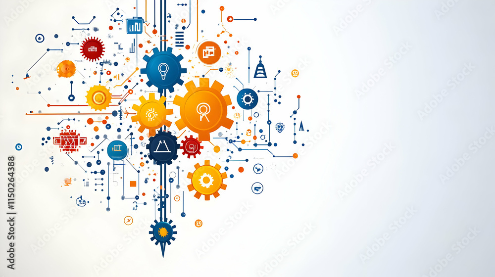 Obraz premium AI Assisted Manufacturing Icons on Plain Background with Copy Space - Technology and Production Fusion