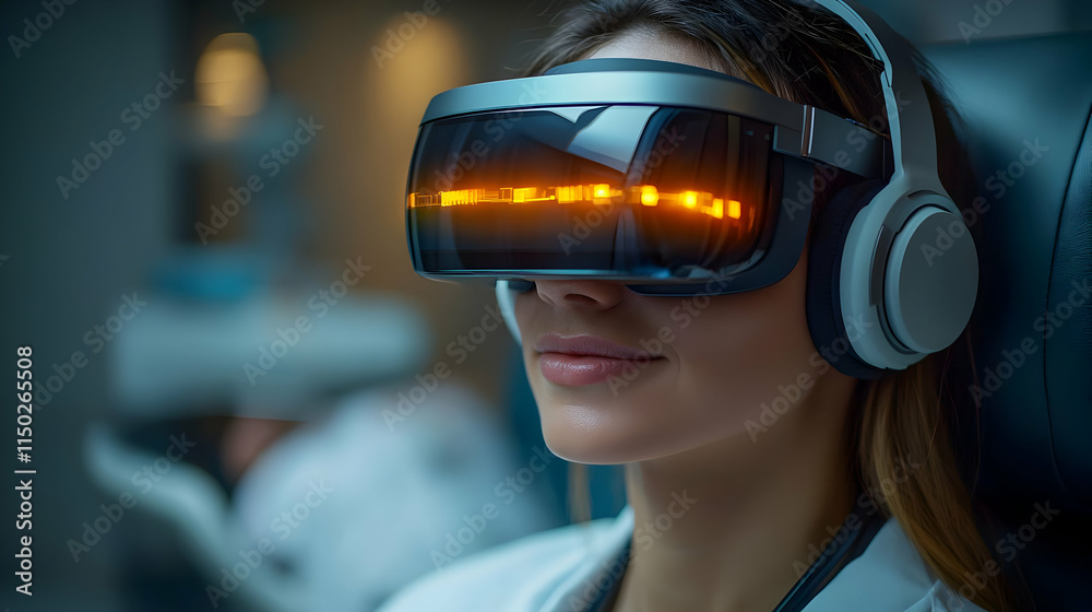 Doctor using augmented reality glasses during patient examination concept as A candid photo of a doctor wearing augmented reality glasses while examining a patient in a clinic. The image showcases cut Doctor using augmented reality glasses during patient examination concept as A candid photo of a doctor wearing augmented reality glasses while examining a patient in a clinic. The image showcases cut